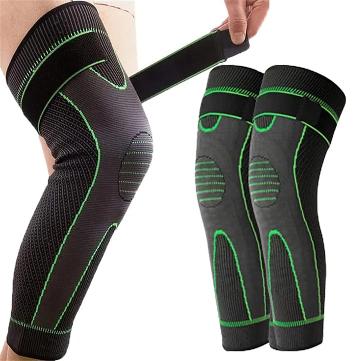 Compression Knee Pad With Adjustable Strap – Full Leg Sleeve | Arthritis Pain Relief | Running & Gym Sports Knee Support | Elastic Long Kneepad Brace | Warm Knee Massager Sleeve