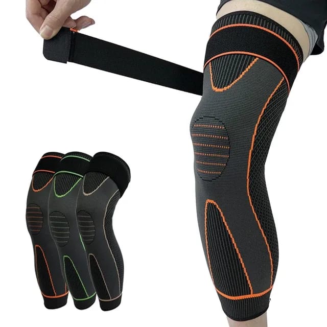 Compression Knee Pad With Adjustable Strap – Full Leg Sleeve | Arthritis Pain Relief | Running & Gym Sports Knee Support | Elastic Long Kneepad Brace | Warm Knee Massager Sleeve