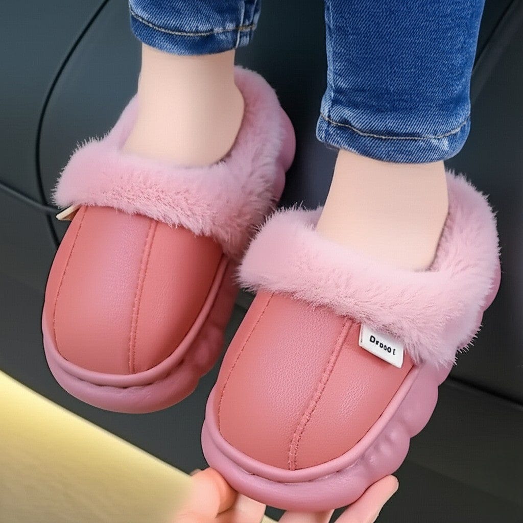 Kids Winter Fur Slippers – Warm Indoor Shoes for Kids Boys & Girls (Grey, Black & Pink)