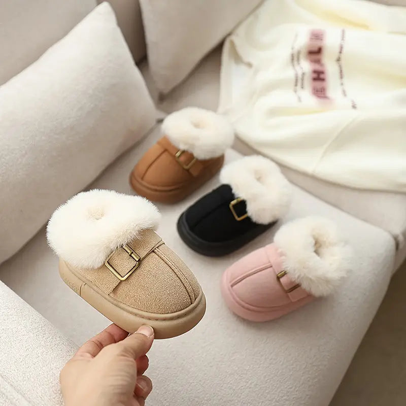 Kids Winter Fur Lined Warm Shoes – Soft Plush, Anti-Slip Cozy Footwear for Boys & Girls